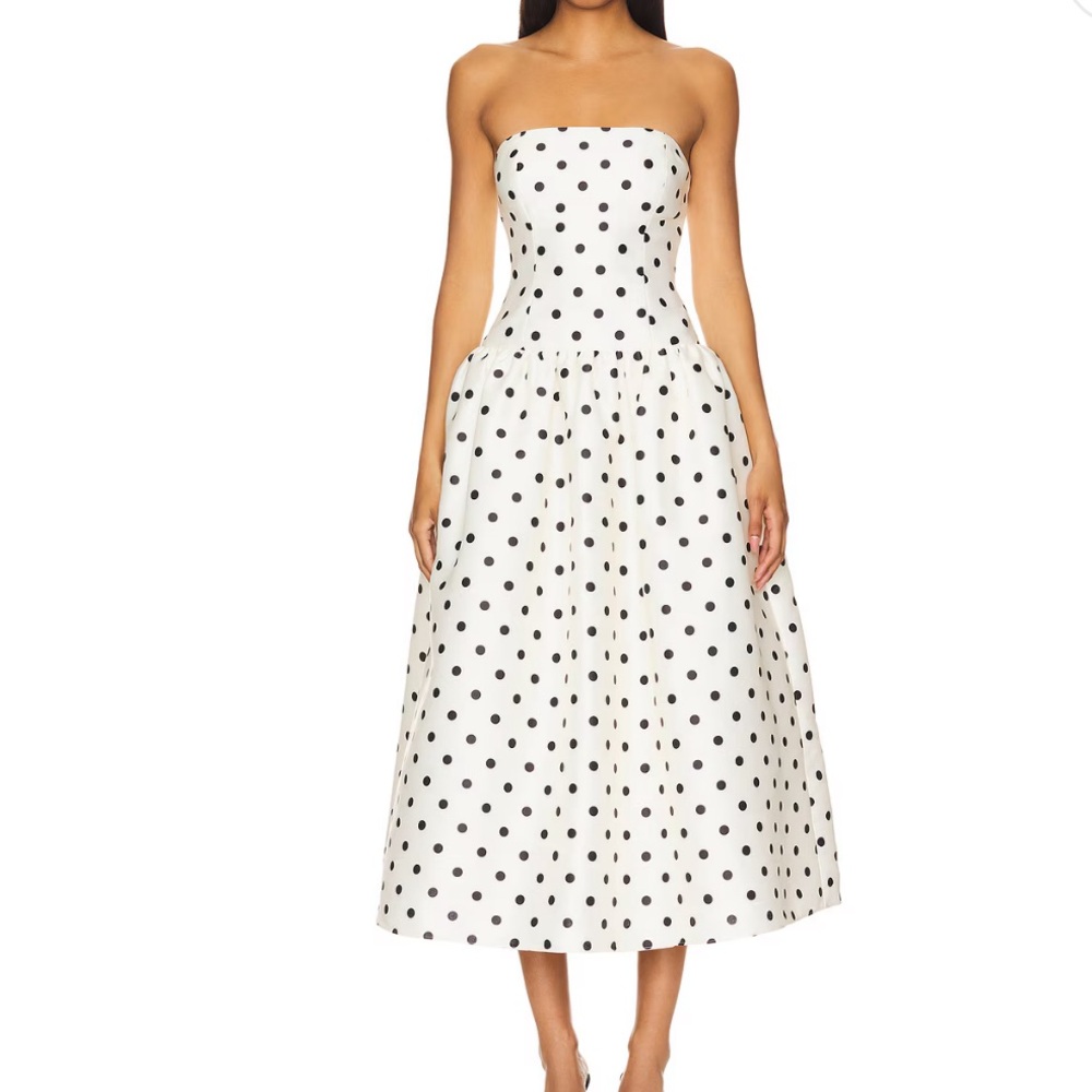 Polka Dot Strapless Midi Dress